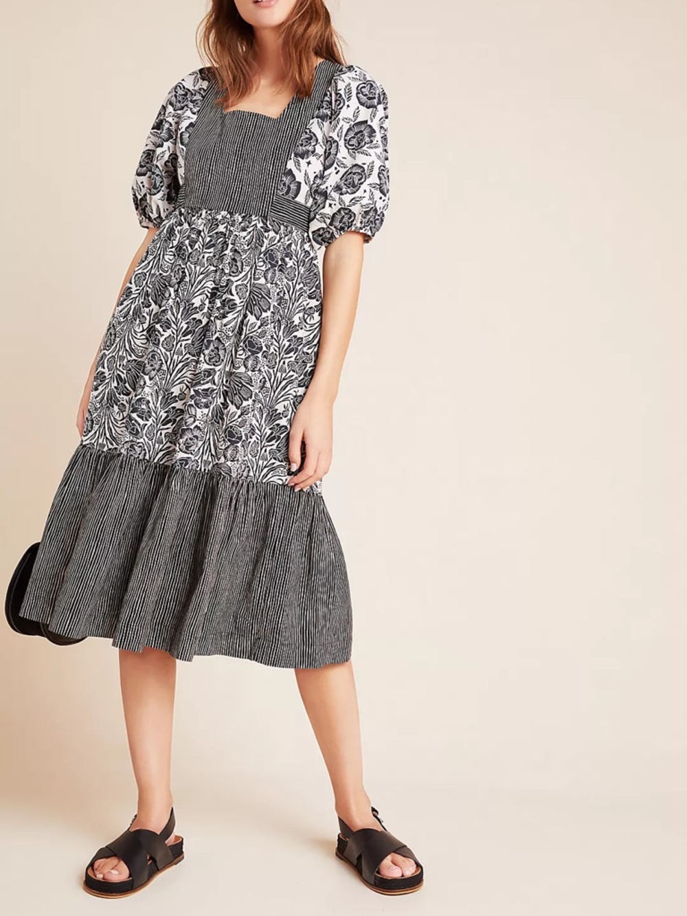 Anthropologie Blooming Print Adrienne Flounced Midi Dress Women’s Size 0